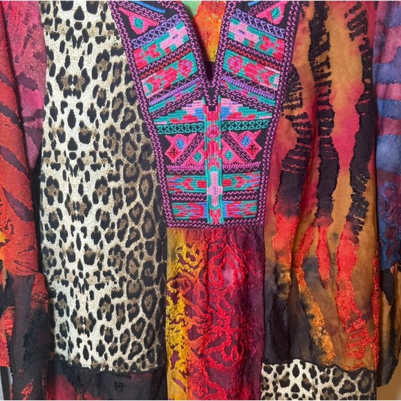 Calessa‎ Patchwork Embroidered Tunic Blouse Size Petite Small Boho - Picture 2 of 8